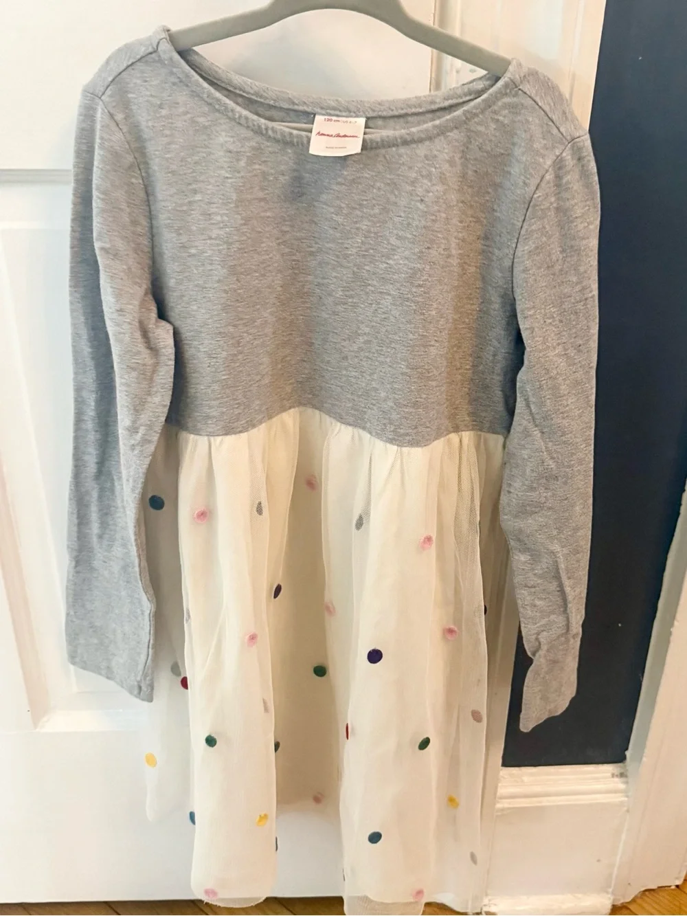 Hanna Andersson Grey Top with Cream Tulle Sprikle Dress Size 6-7